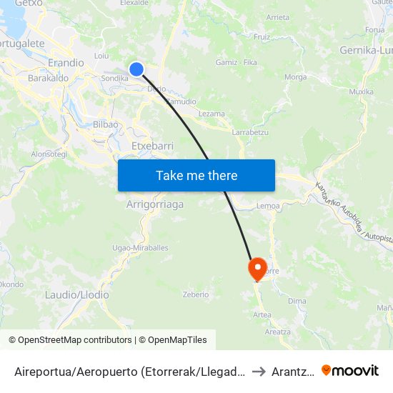 Aireportua/Aeropuerto (Etorrerak/Llegadas) (1003) to Arantzazu map