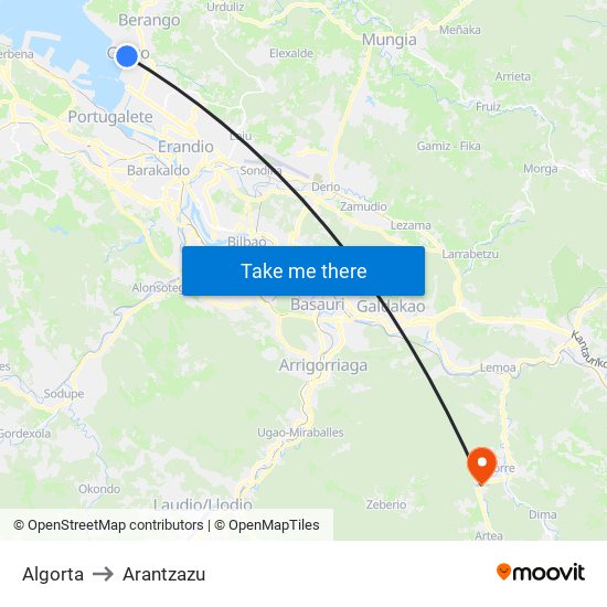Algorta to Arantzazu map