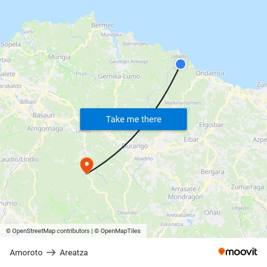 Amoroto to Areatza map