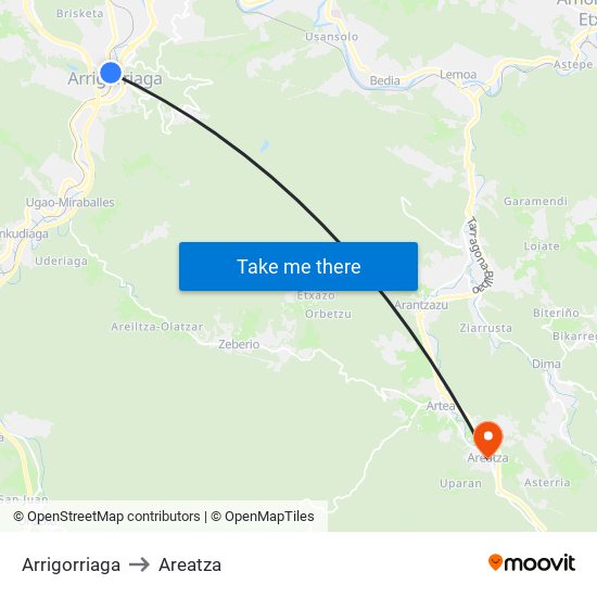 Arrigorriaga to Areatza map