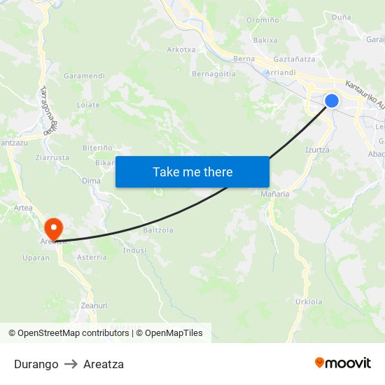 Durango to Areatza map