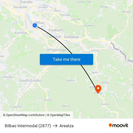 Bilbao Intermodal (2877) to Areatza map