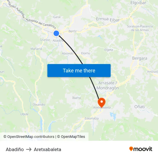 Abadiño to Aretxabaleta map