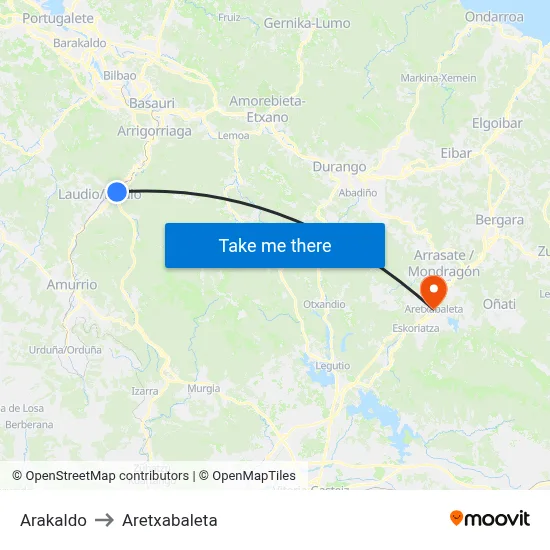 Arakaldo to Aretxabaleta map