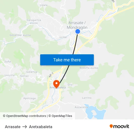 Arrasate to Aretxabaleta map