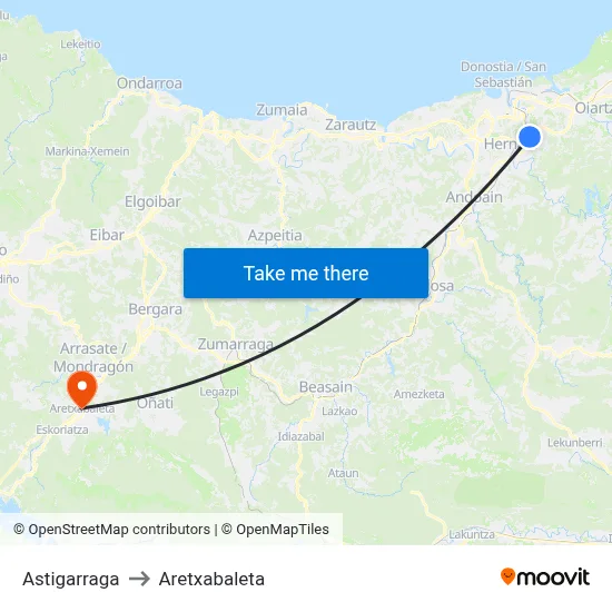 Astigarraga to Aretxabaleta map