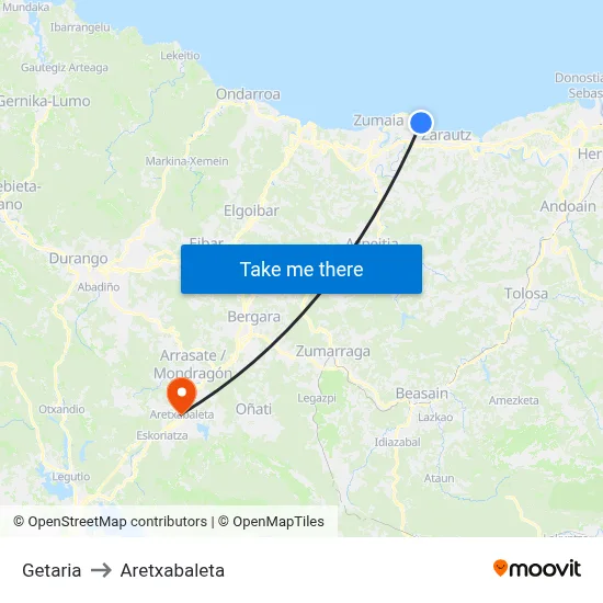 Getaria to Aretxabaleta map