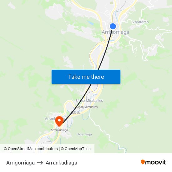 Arrigorriaga to Arrankudiaga map