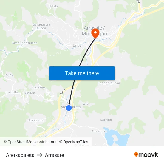 Aretxabaleta to Arrasate map
