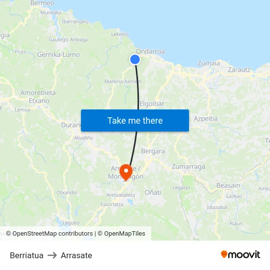 Berriatua to Arrasate map