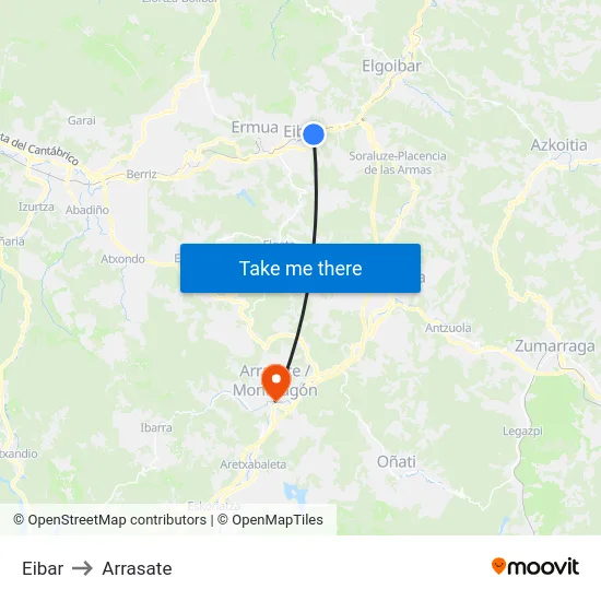 Eibar to Arrasate map