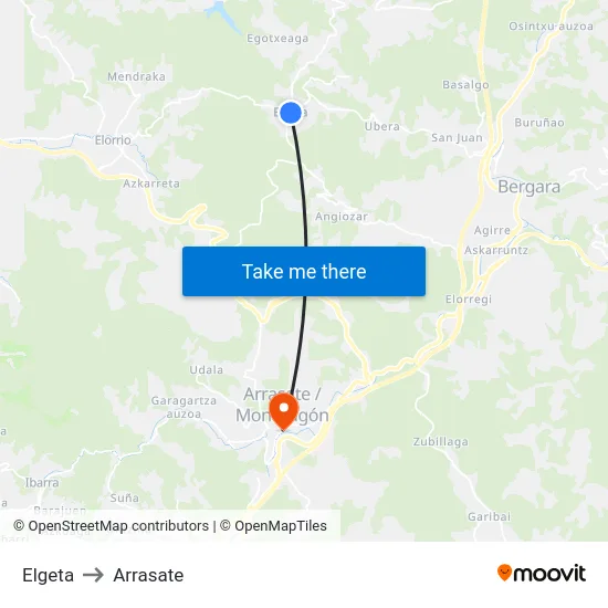 Elgeta to Arrasate map