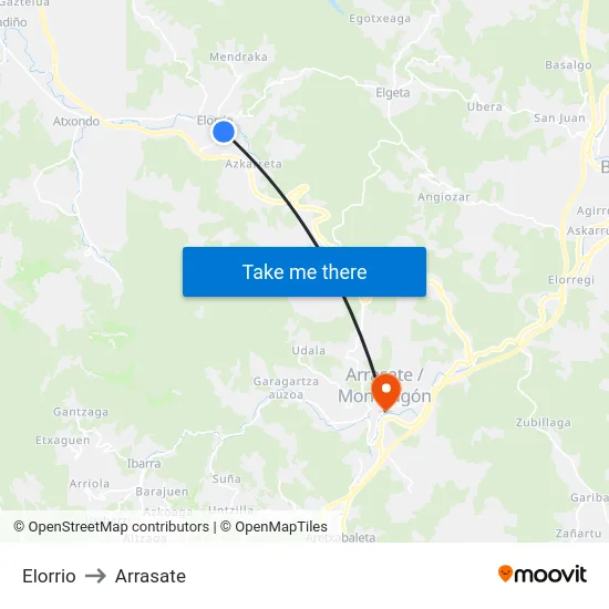 Elorrio to Arrasate map