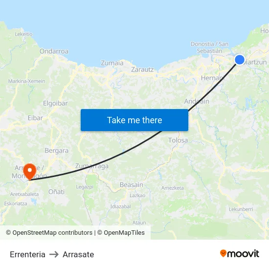 Errenteria to Arrasate map