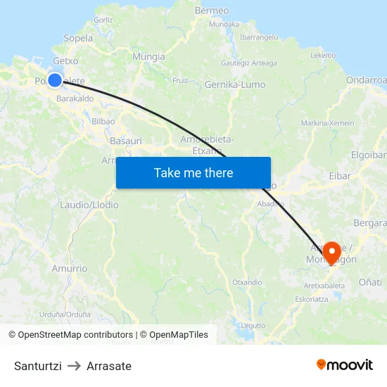 Santurtzi to Arrasate map