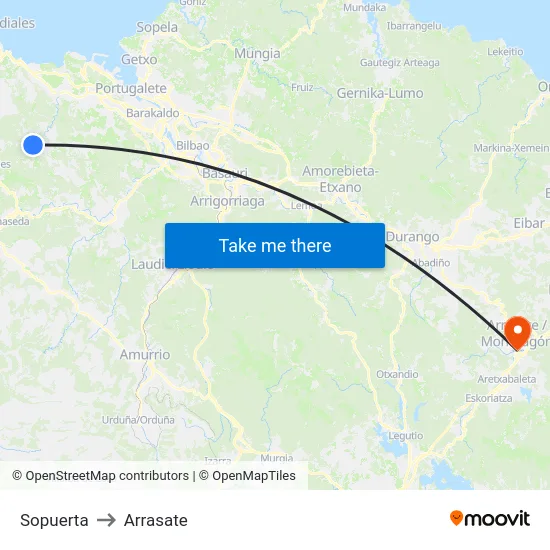 Sopuerta to Arrasate map
