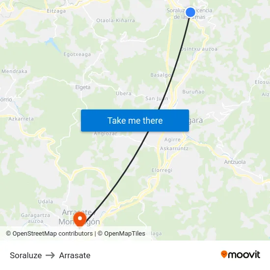 Soraluze to Arrasate map