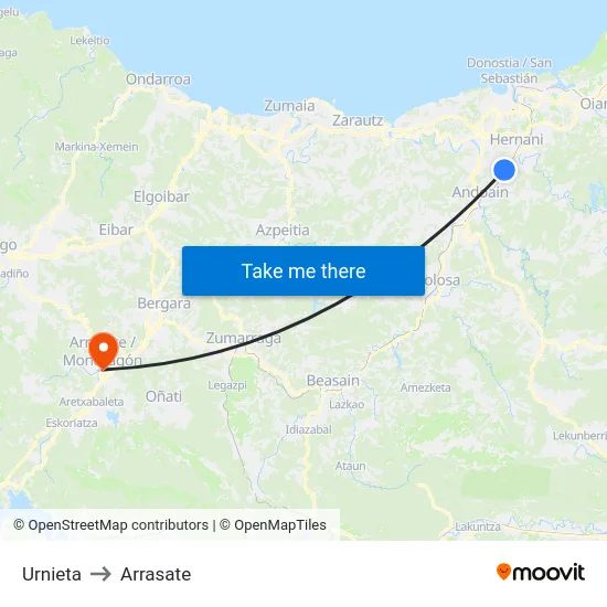 Urnieta to Arrasate map