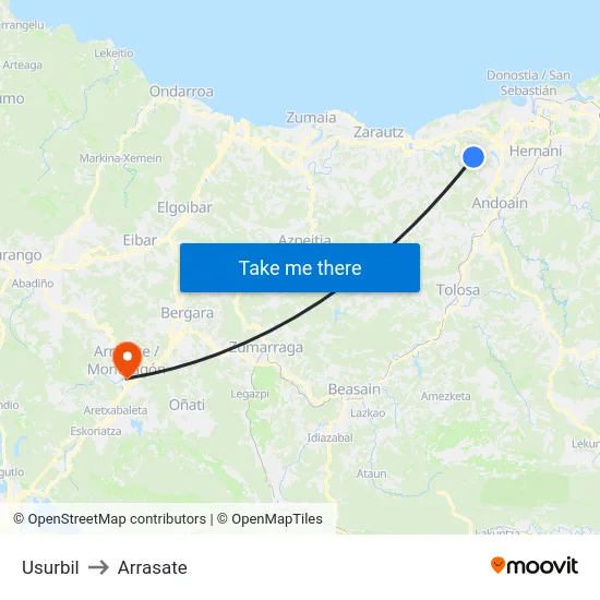 Usurbil to Arrasate map