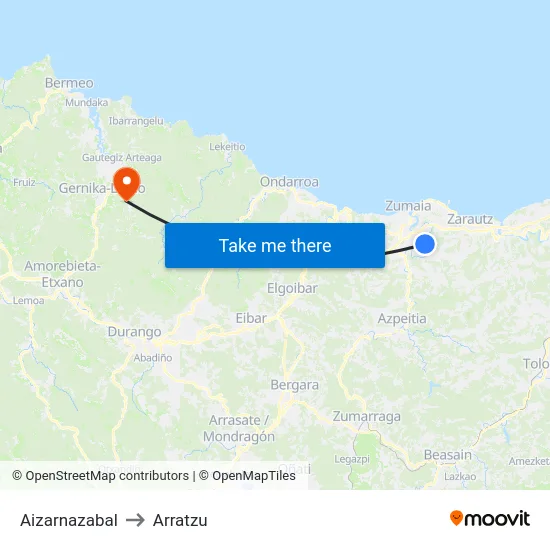 Aizarnazabal to Arratzu map