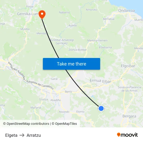 Elgeta to Arratzu map
