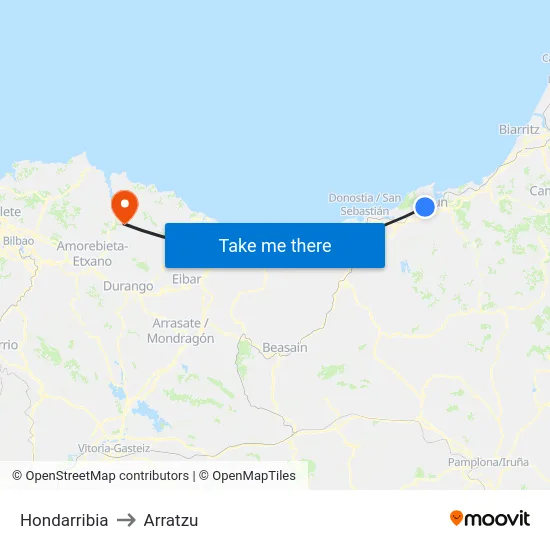 Hondarribia to Arratzu map