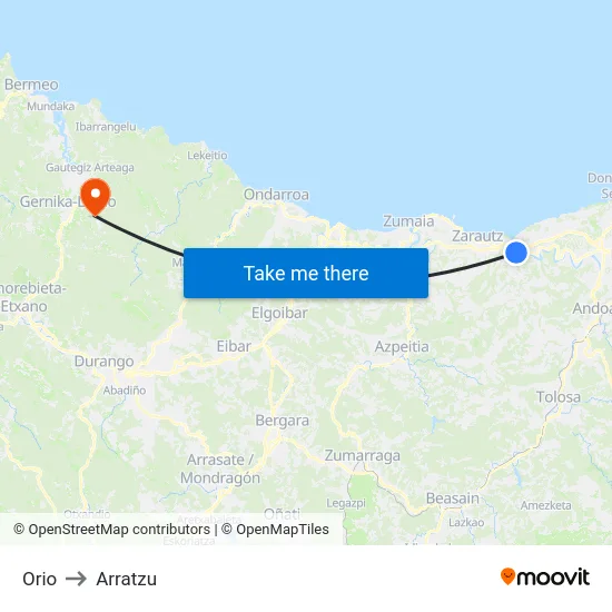 Orio to Arratzu map