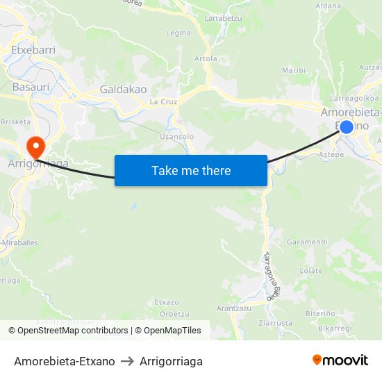 Amorebieta-Etxano to Arrigorriaga map