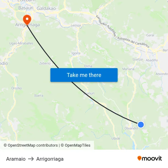Aramaio to Arrigorriaga map