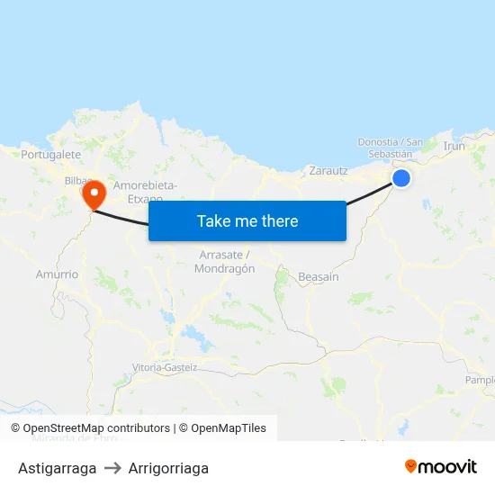 Astigarraga to Arrigorriaga map