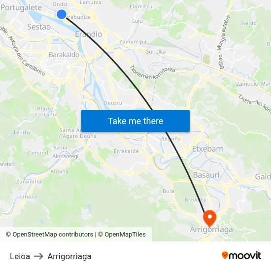 Leioa to Arrigorriaga map