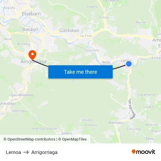 Lemoa to Arrigorriaga map
