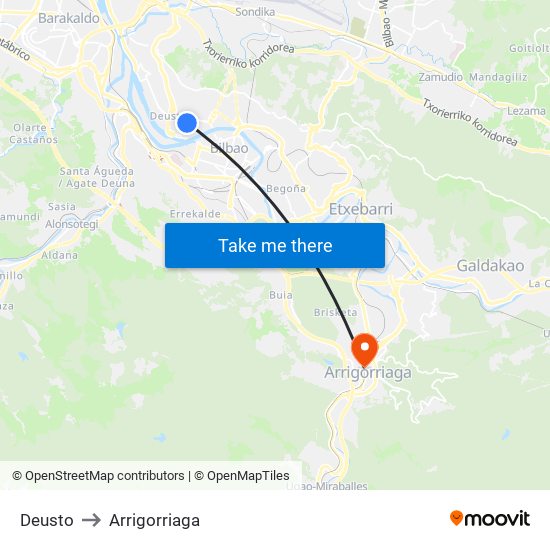 Deusto to Arrigorriaga map
