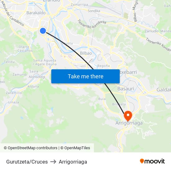 Gurutzeta/Cruces to Arrigorriaga map