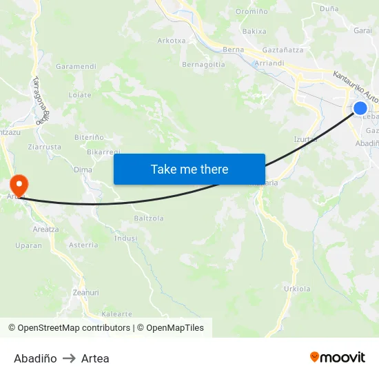Abadiño to Artea map