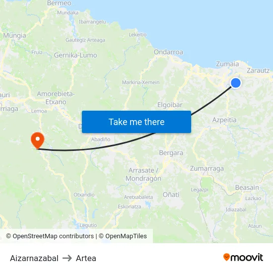 Aizarnazabal to Artea map