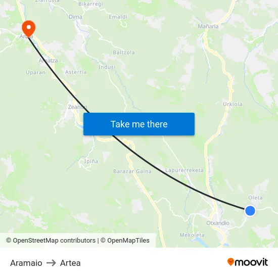 Aramaio to Artea map