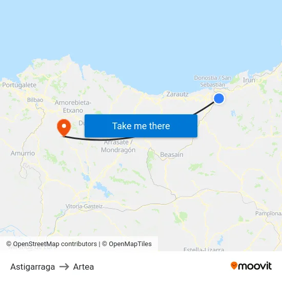 Astigarraga to Artea map