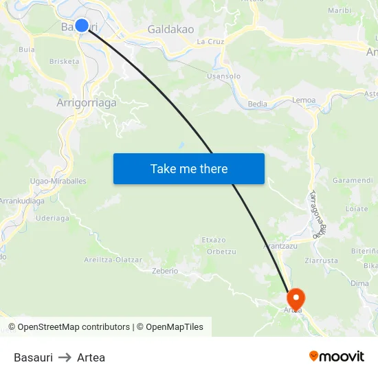 Basauri to Artea map
