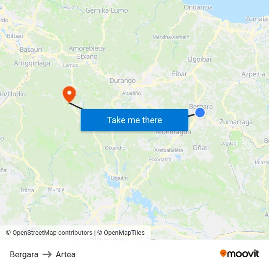 Bergara to Artea map