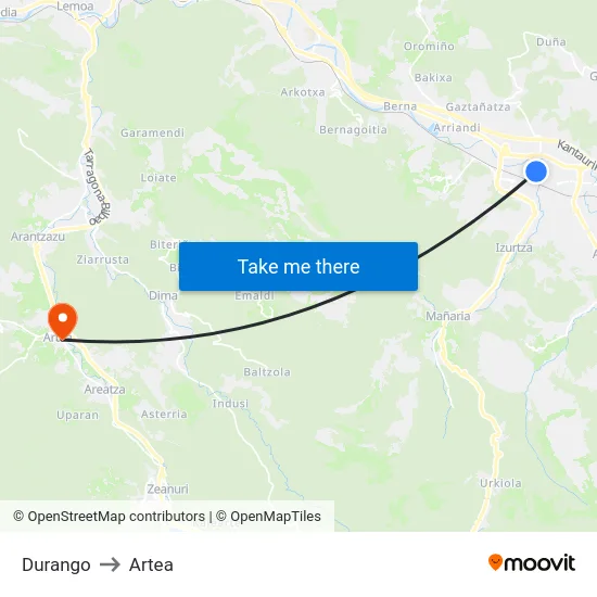 Durango to Artea map