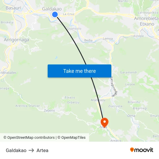 Galdakao to Artea map