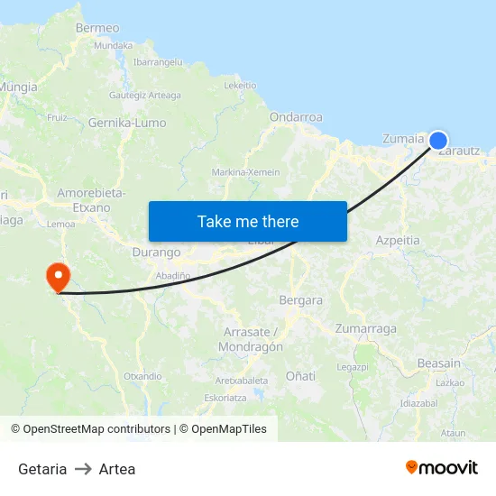 Getaria to Artea map