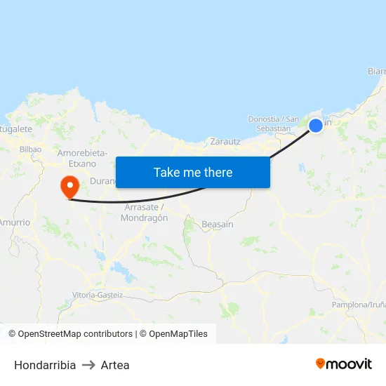 Hondarribia to Artea map