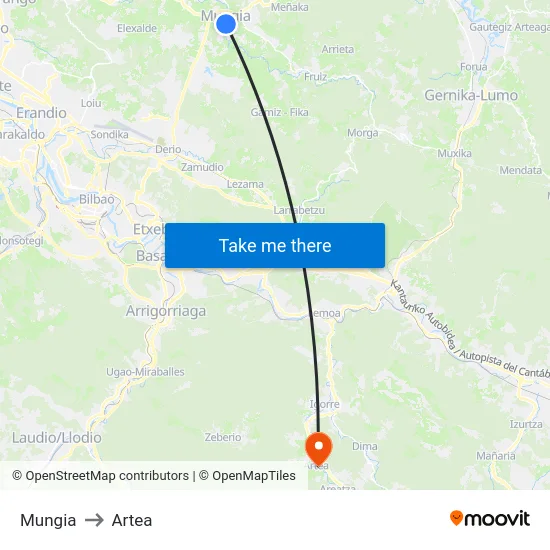 Mungia to Artea map