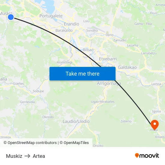 Muskiz to Artea map