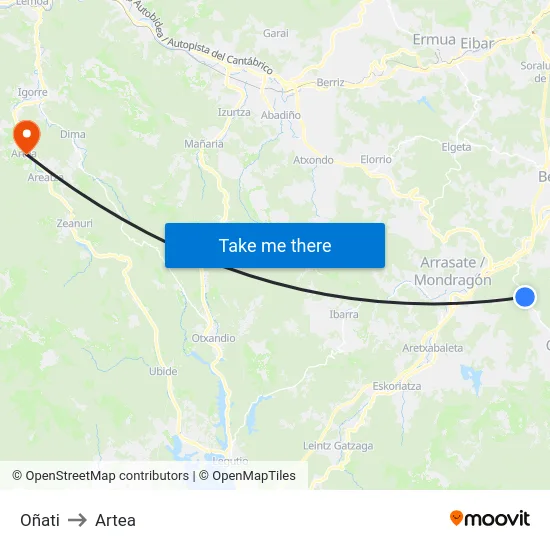 Oñati to Artea map