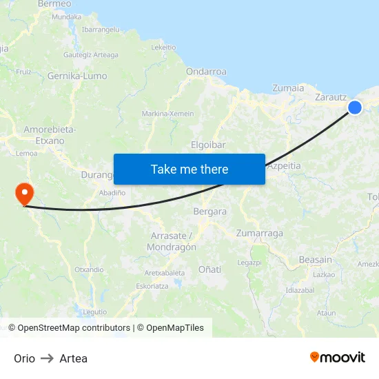 Orio to Artea map