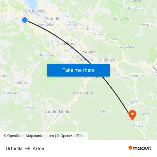 Ortuella to Artea map
