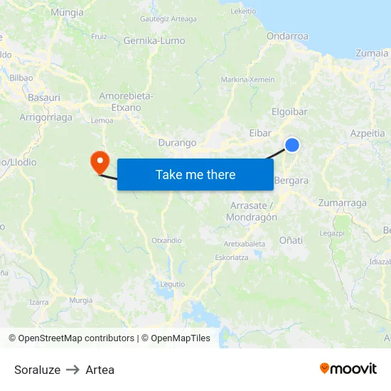 Soraluze to Artea map